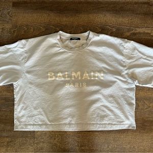 Light Purple BALMAIN Cotton Cropped Medium T-shirt